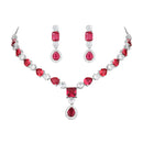 Etnico Silver Plated Cubic Zirconia American Diamond Special Necklace & Drop Earrings Jewellery Set for Women