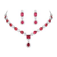 Etnico Silver Plated Cubic Zirconia American Diamond Special Necklace & Drop Earrings Jewellery Set for Women