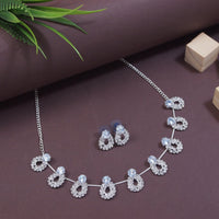 Etnico Silver Plated Cubic Zirconia American Diamond Necklace & Drop Earrings Jewellery Set for Women 