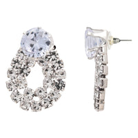 Etnico Silver Plated Cubic Zirconia American Diamond Necklace & Drop Earrings Jewellery Set for Women