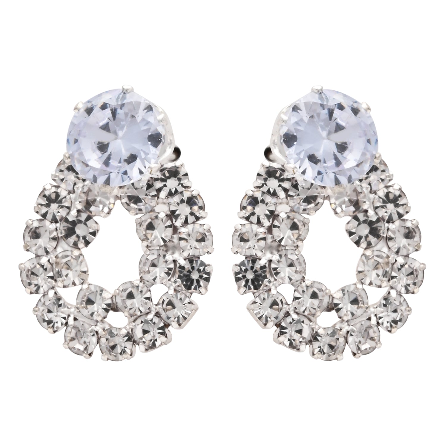 Etnico Silver Plated Cubic Zirconia American Diamond Necklace & Drop Earrings Jewellery Set for Women