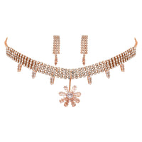 Etnico Rose Gold Plated Cubic Zirconia American Diamond Necklace & Dangle Earrings Jewellery Set for Women