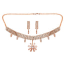 Etnico Rose Gold Plated Cubic Zirconia American Diamond Necklace & Dangle Earrings Jewellery Set for Women