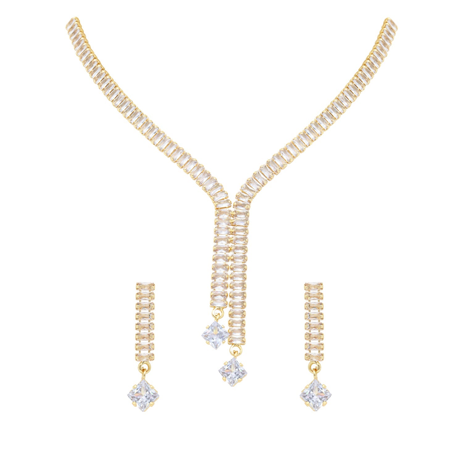 Etnico Gold Plated Cubic Zirconia American Diamond Necklace & Earrings Jewellery Set for Women