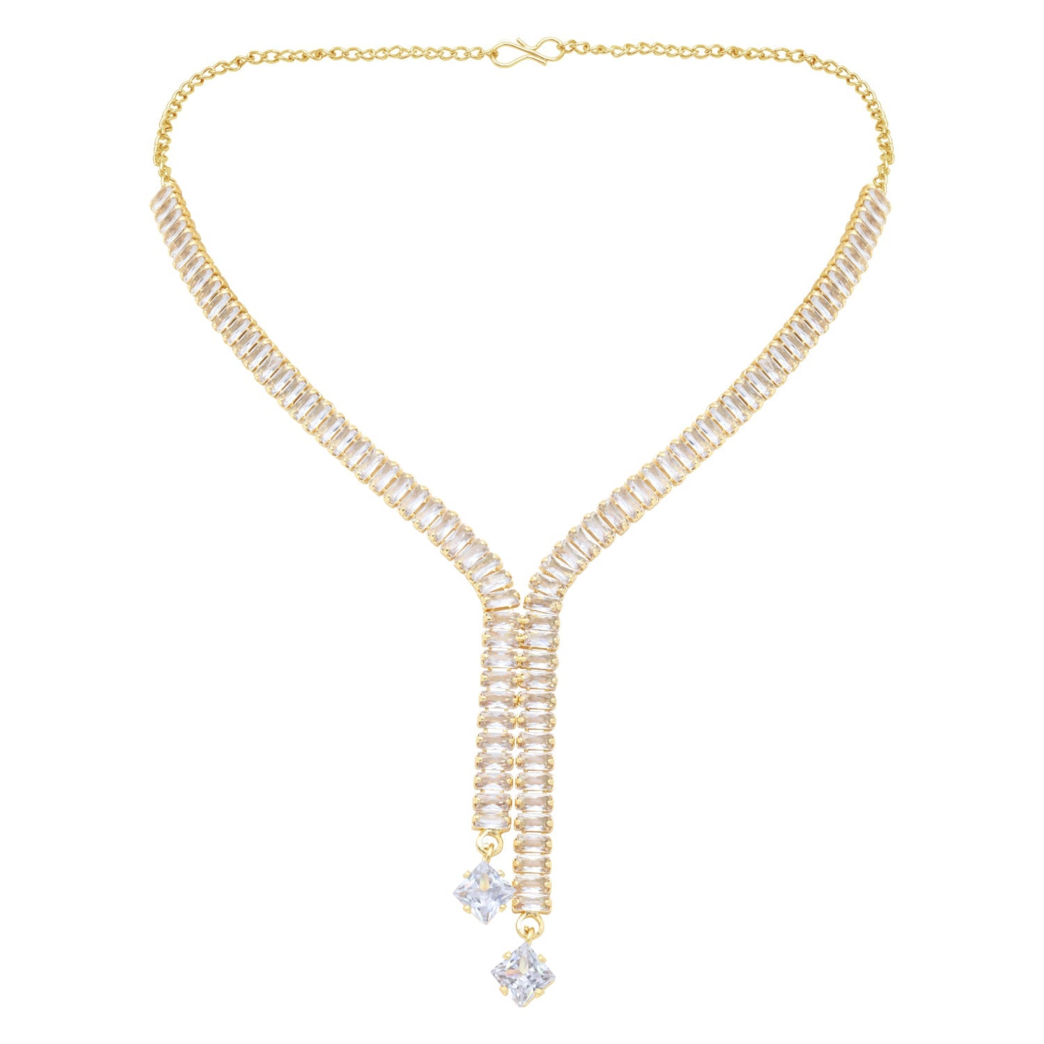 Etnico Gold Plated Cubic Zirconia American Diamond Necklace & Earrings Jewellery Set for Women