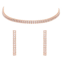 Etnico Rose Gold Plated Cubic Zirconia American Diamond Necklace & Earrings Jewellery Set for Women