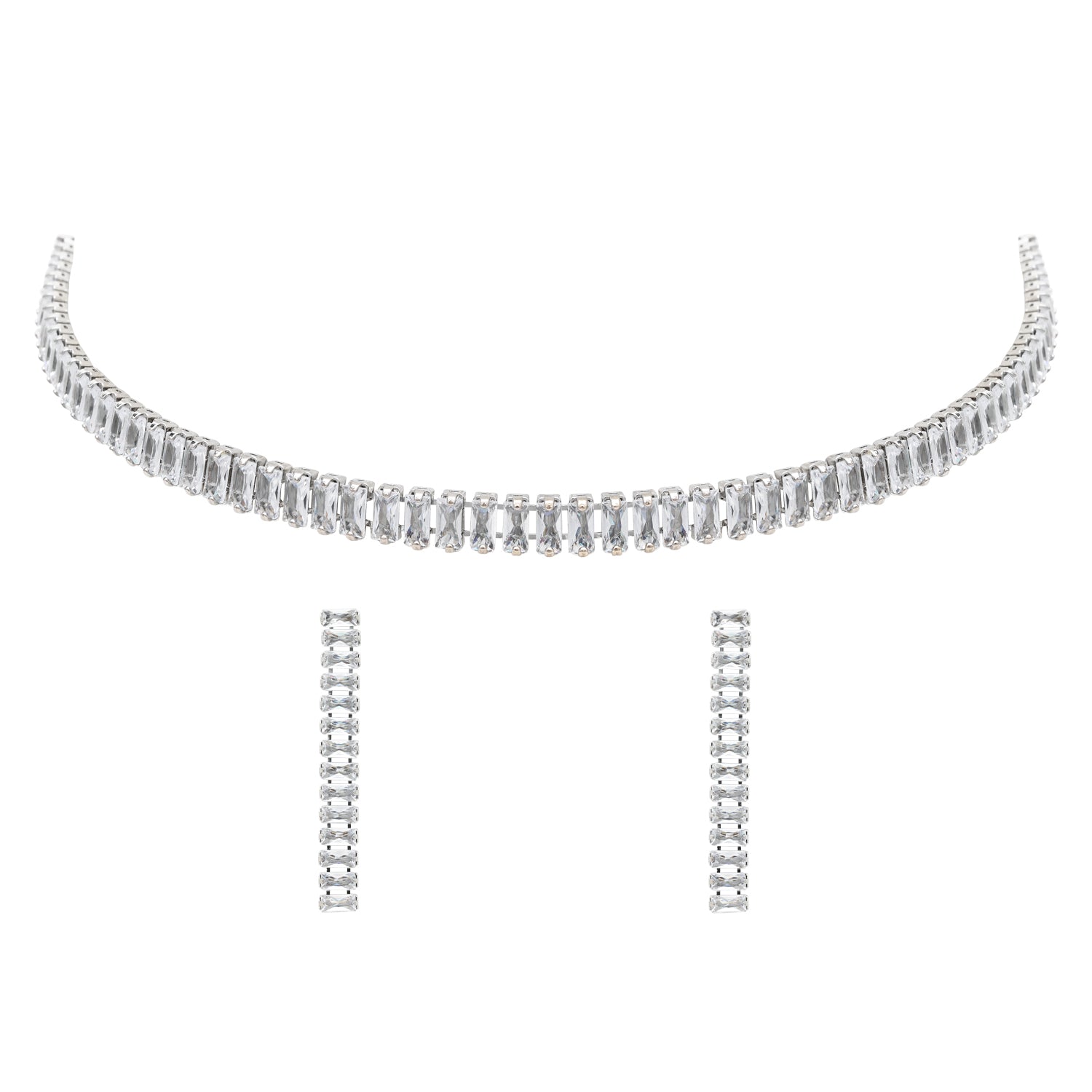 Etnico Cubic Zirconia American Diamond Necklace & Earrings Jewellery Set for Women