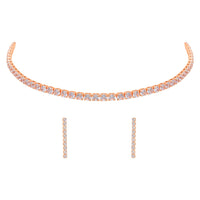 Etnico Rose Gold Plated Cubic Zirconia American Diamond Necklace With Earrings Jewellery Set for Women
