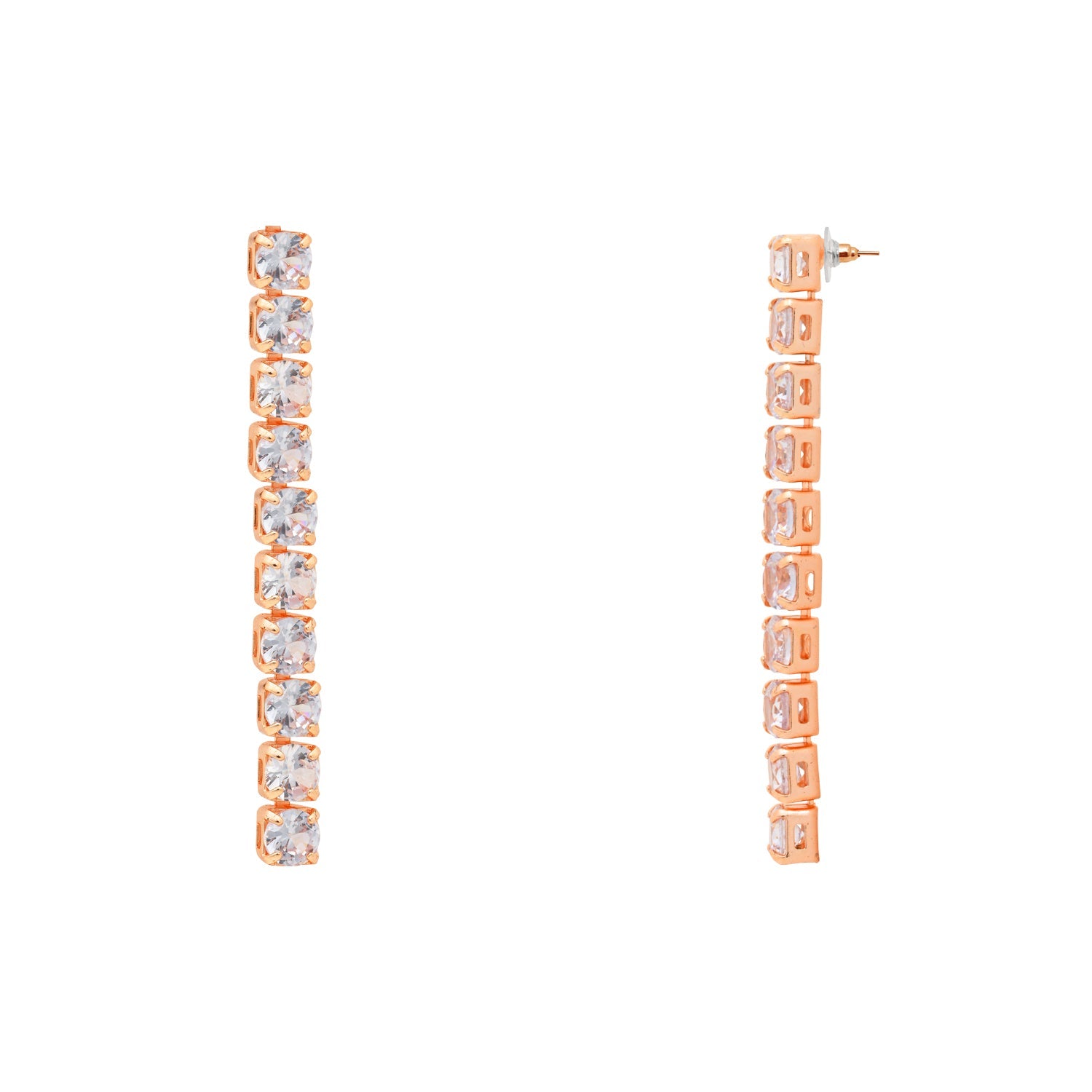 Etnico Rose Gold Plated Cubic Zirconia American Diamond Necklace With Earrings Jewellery Set for Women