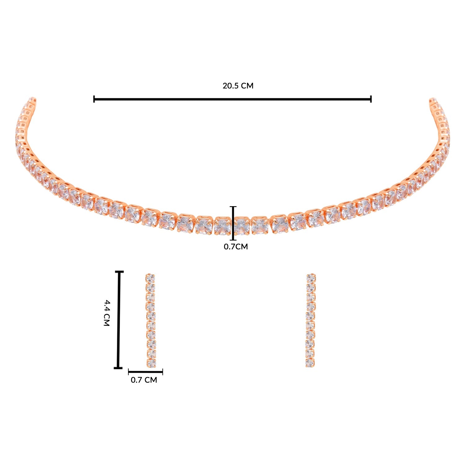 Etnico Rose Gold Plated Cubic Zirconia American Diamond Necklace With Earrings Jewellery Set for Women