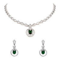 Etnico Silver Plated Cubic Zirconia American Diamond Necklace & Earrings Jewellery Set for Women