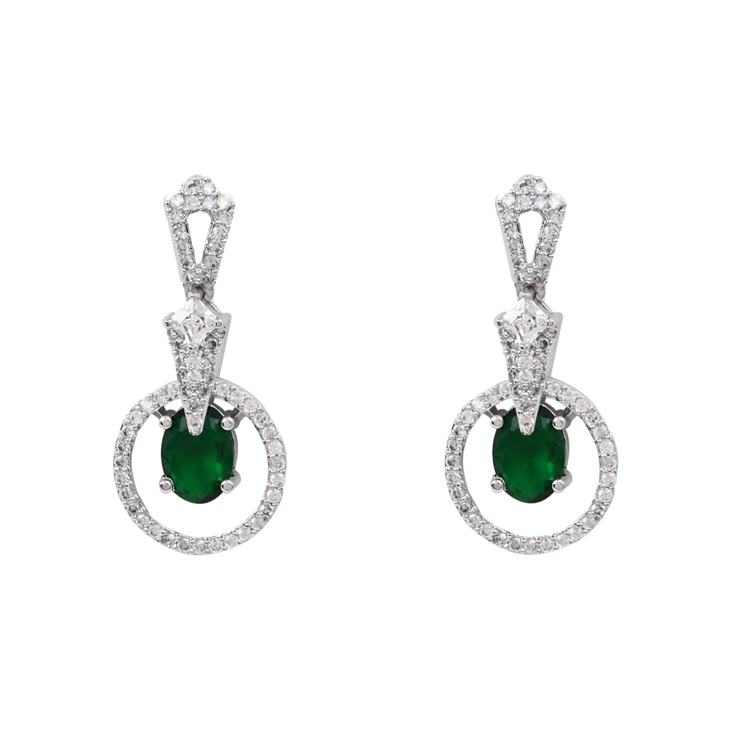 Etnico Silver Plated Cubic Zirconia American Diamond Necklace & Earrings Jewellery Set for Women