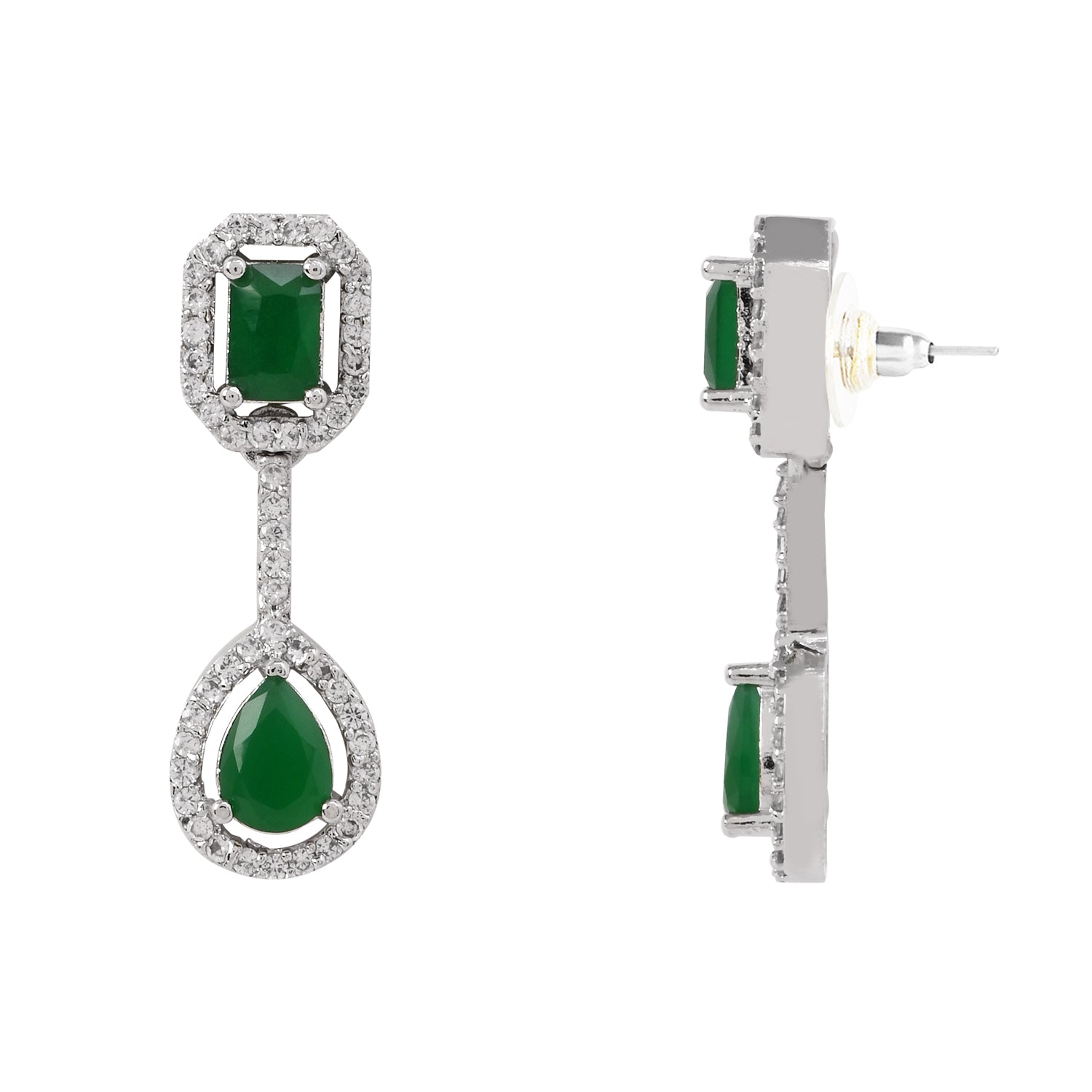 Etnico Silver Plated Cubic Zirconia American Diamond Necklace & Earrings Jewellery Set for Women