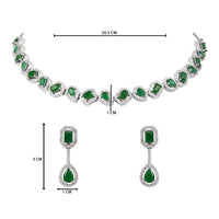 Etnico Silver Plated Cubic Zirconia American Diamond Necklace & Earrings Jewellery Set for Women