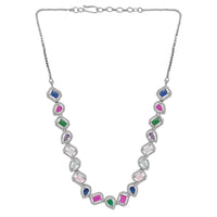 Etnico Silver Plated Cubic Zirconia American Diamond Necklace & Earrings Jewellery Set for Women