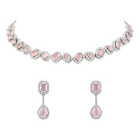 Etnico Silver Plated Cubic Zirconia American Diamond Necklace & Earrings Jewellery Set for Women