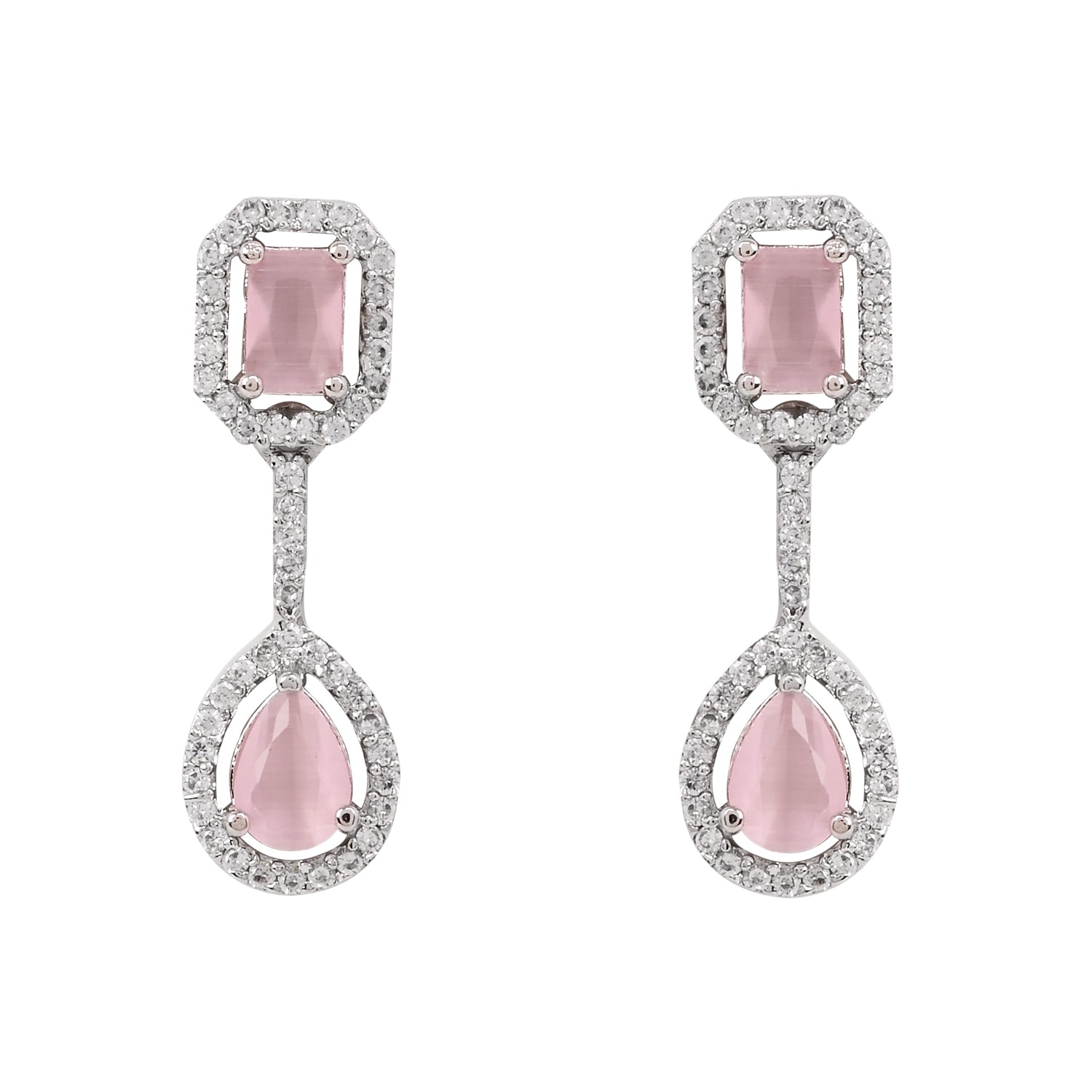 Etnico Silver Plated Cubic Zirconia American Diamond Necklace & Earrings Jewellery Set for Women