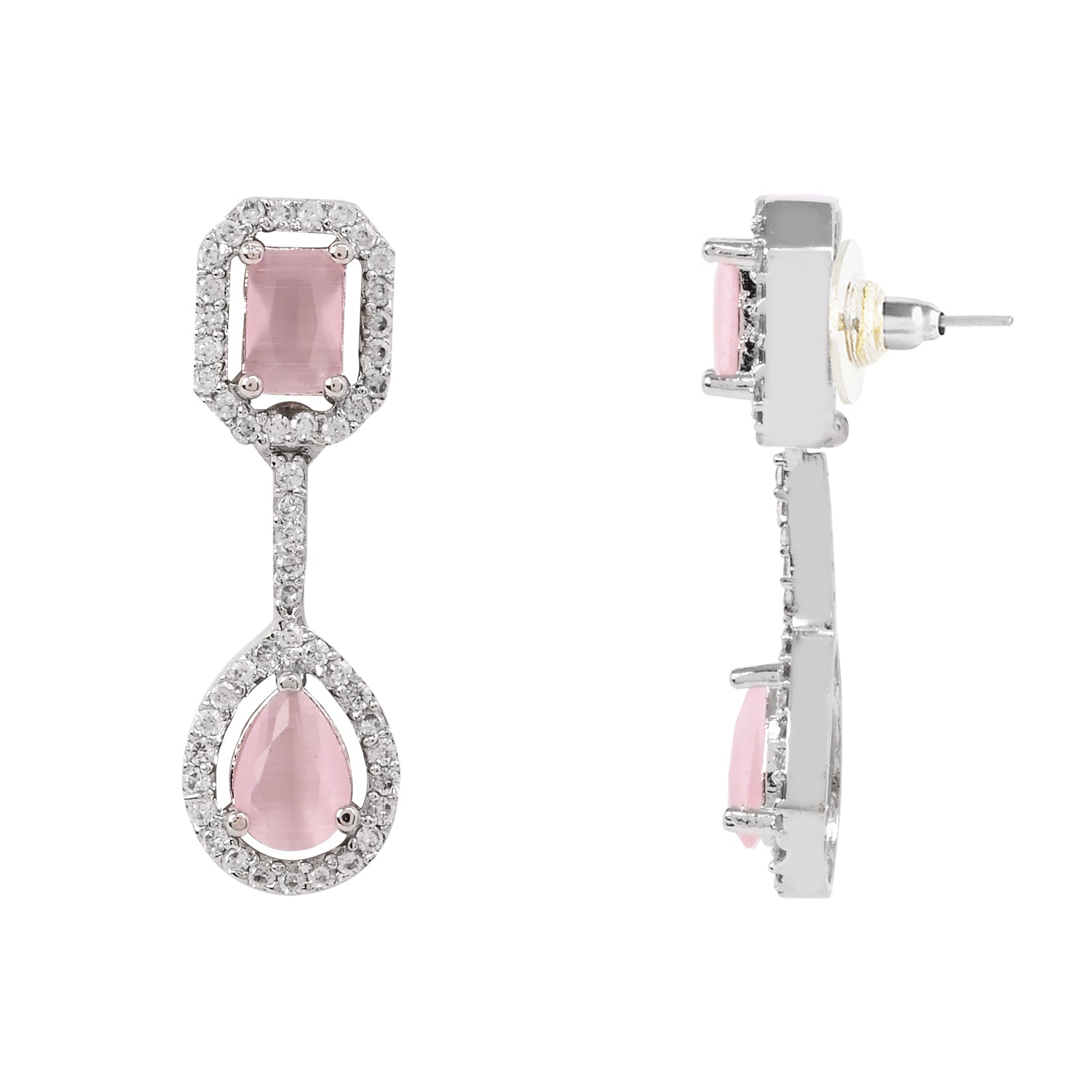 Etnico Silver Plated Cubic Zirconia American Diamond Necklace & Earrings Jewellery Set for Women