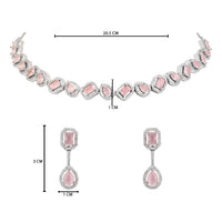 Etnico Silver Plated Cubic Zirconia American Diamond Necklace & Earrings Jewellery Set for Women