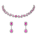 Etnico Silver Plated Cubic Zirconia American Diamond Necklace & Earrings Jewellery Set for Women