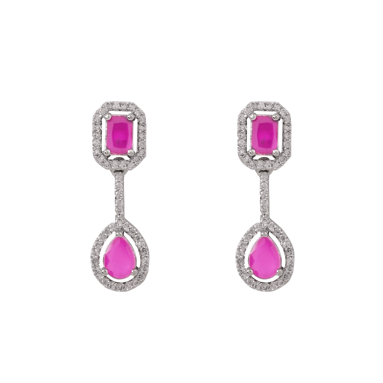 Etnico Silver Plated Cubic Zirconia American Diamond Necklace & Earrings Jewellery Set for Women