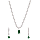Etnico Silver Plated Cubic Zirconia American Diamond Necklace & Earrings Jewellery Set for Women