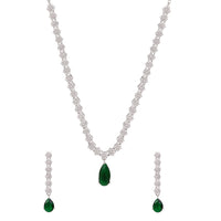 Etnico Silver Plated Cubic Zirconia American Diamond Necklace & Earrings Jewellery Set for Women