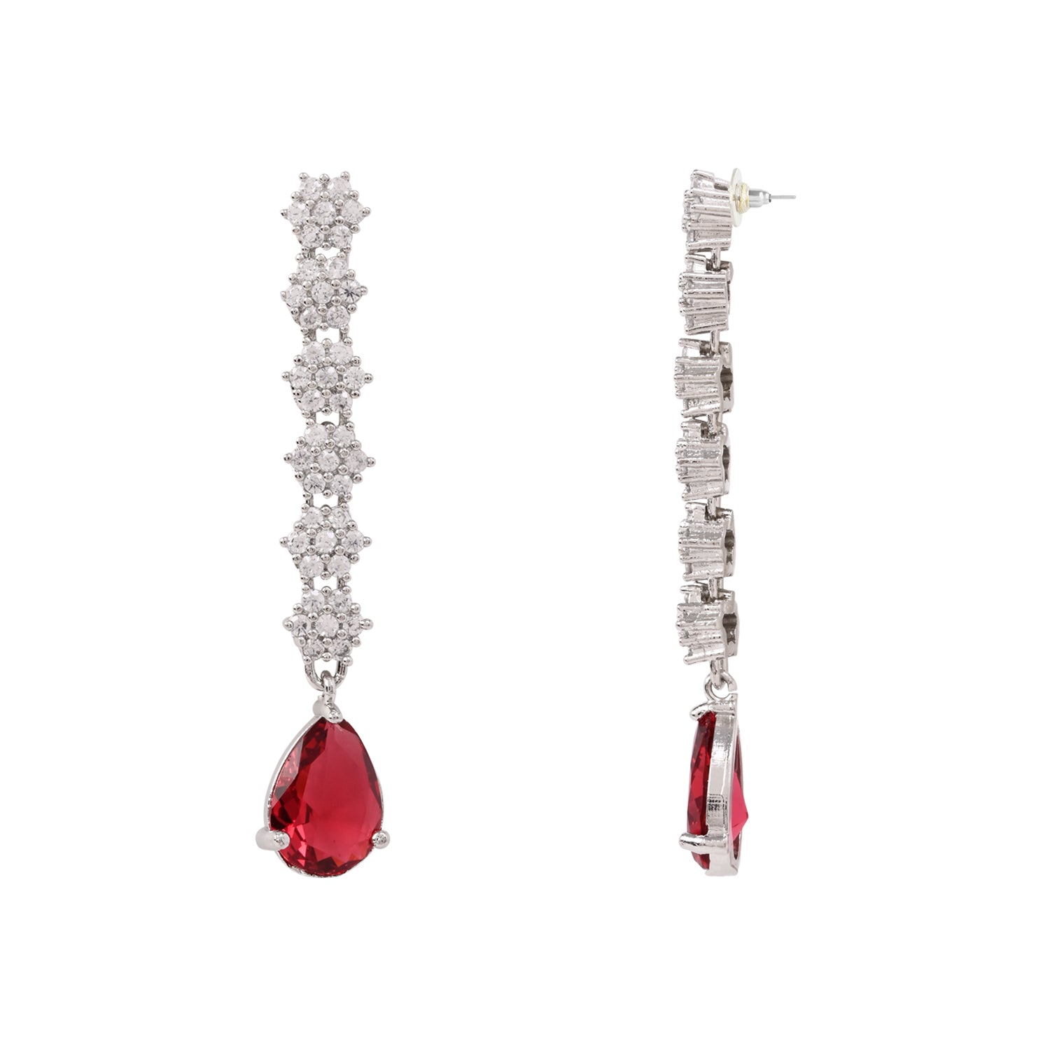Etnico Silver Plated Cubic Zirconia American Diamond Necklace & Earrings Jewellery Set for Women
