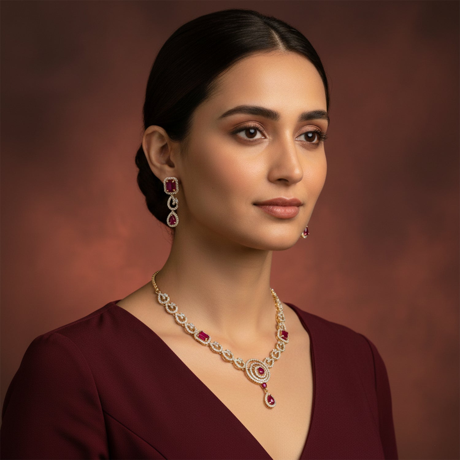 Etnico Gold Plated Traditional Designer Necklace Set with Earrings