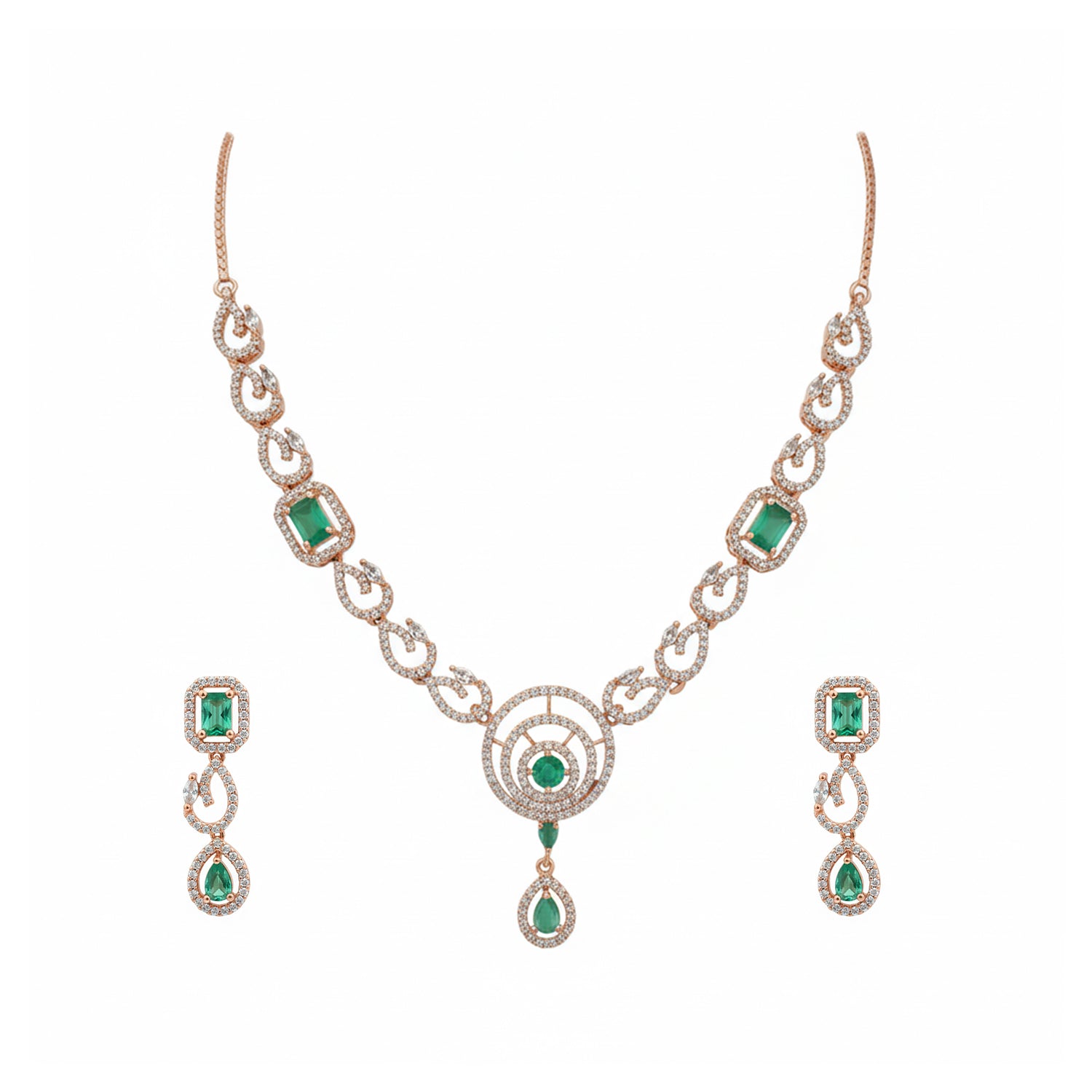 Etnico Gold Plated American Diamond Cubic Zirconia Necklace Set