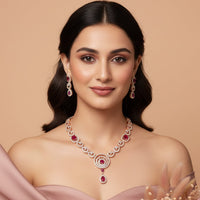 Etnico Gold Plated American Diamond Cubic Zirconia Necklace Set with Earrings