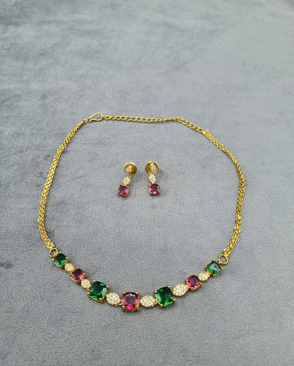 LAFZ Ruby Red AD Square Stone Necklace  Earrings