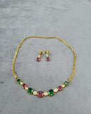 LAFZ Ruby Red AD Square Stone Necklace  Earrings