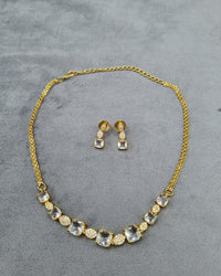 LAFZ Ruby Red AD Square Stone Necklace  Earrings