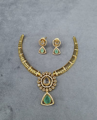 LAFZ Ethereal Mint Gold-Plated AD Necklace Set