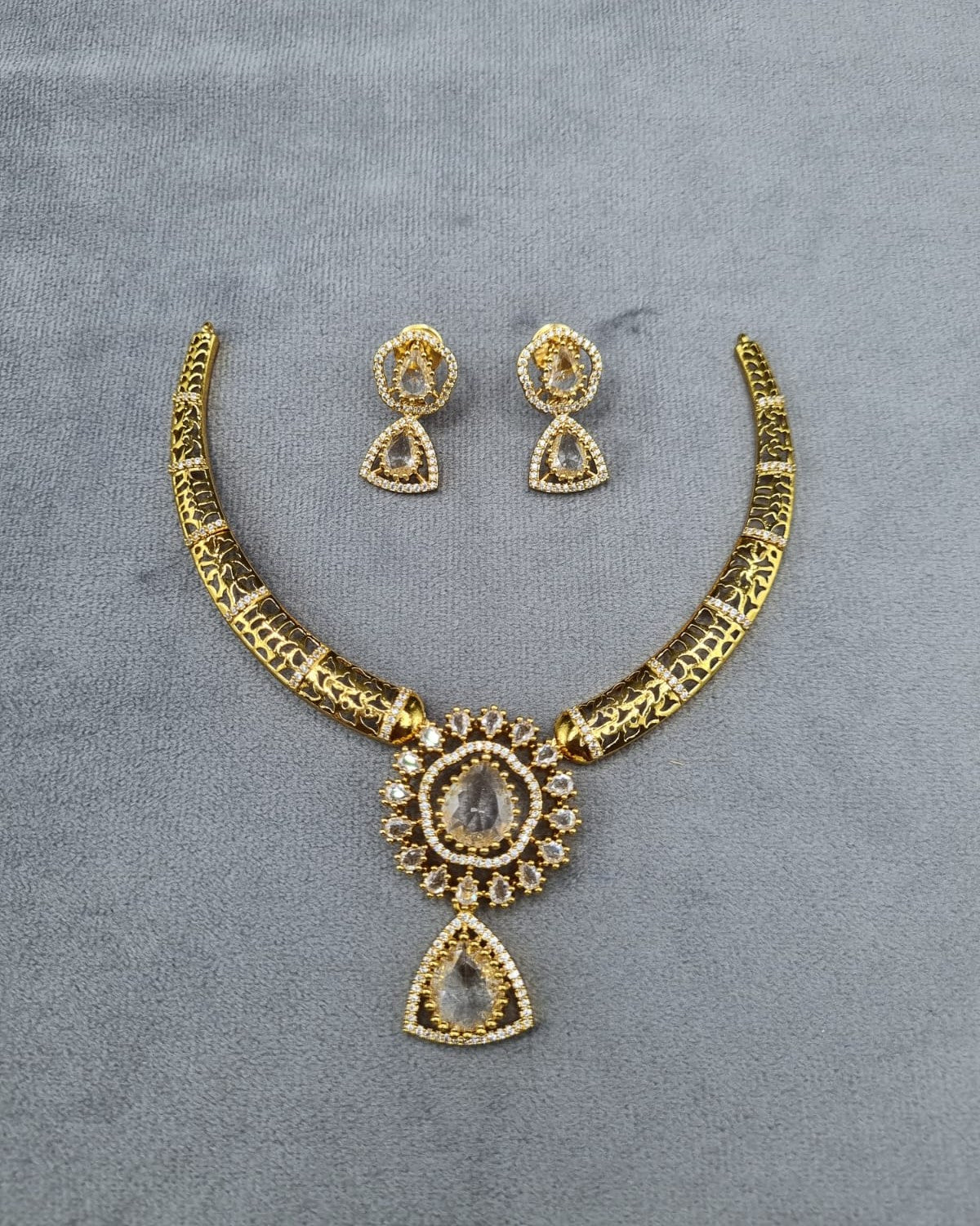 LAFZ Ethereal Mint Gold-Plated AD Necklace Set