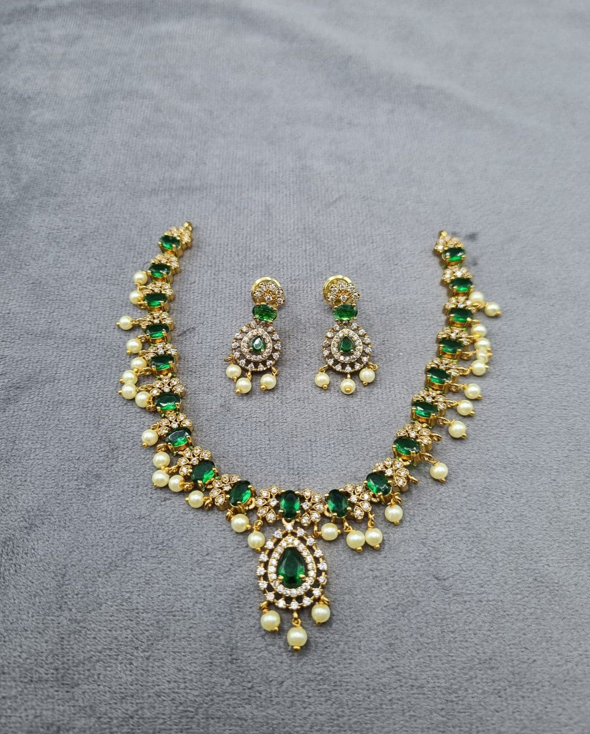LAFZ Royal Emerald Gold-Plated AD Necklace Set