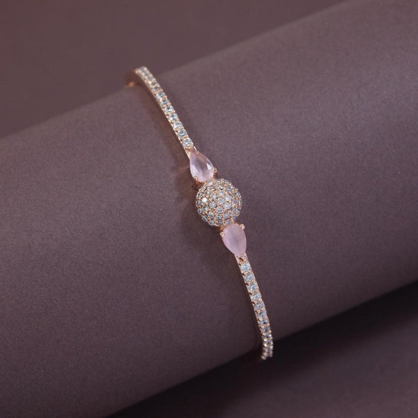 Etnico Rose Gold Plated Cubic Zirconia American Diamond Adjustable Bracelet For Women