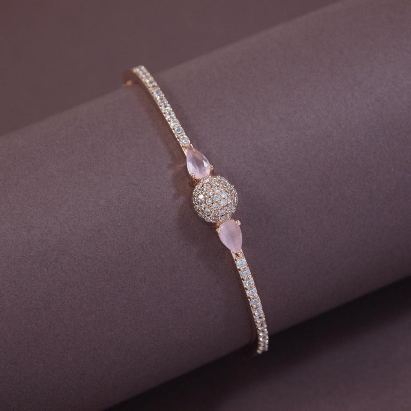 Etnico Rose Gold Plated Cubic Zirconia American Diamond Adjustable Bracelet For Women