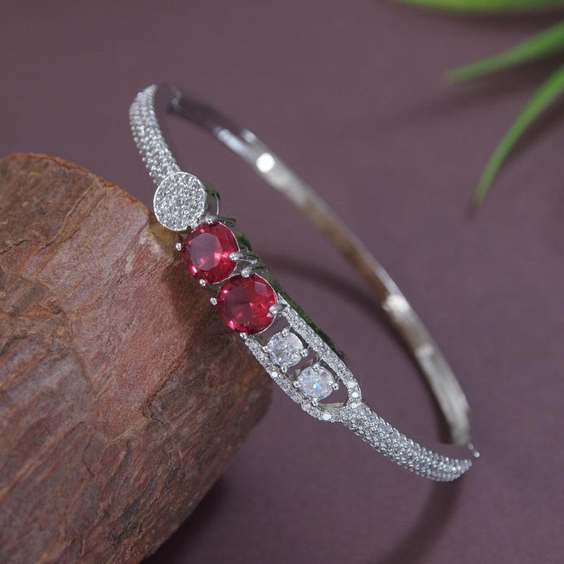 Etnico Silver Plated Cubic Zirconia American Diamond Adjustable Bracelet For Women