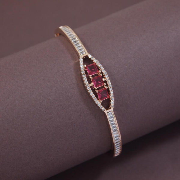 Etnico Rose Gold Plated Cubic Zirconia American Diamond Adjustable Bracelet For Women