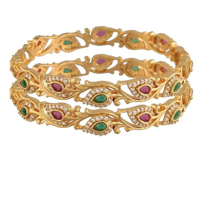 Etnico Gold Plated Traditional Brass Ruby Stone Bangles For Women (ADB303MG) (Set of 2)