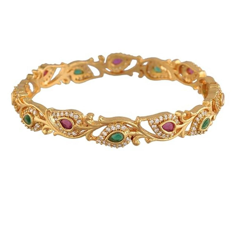 Etnico Gold Plated Traditional Brass Ruby Stone Bangles For Women (ADB303MG) (Set of 2)