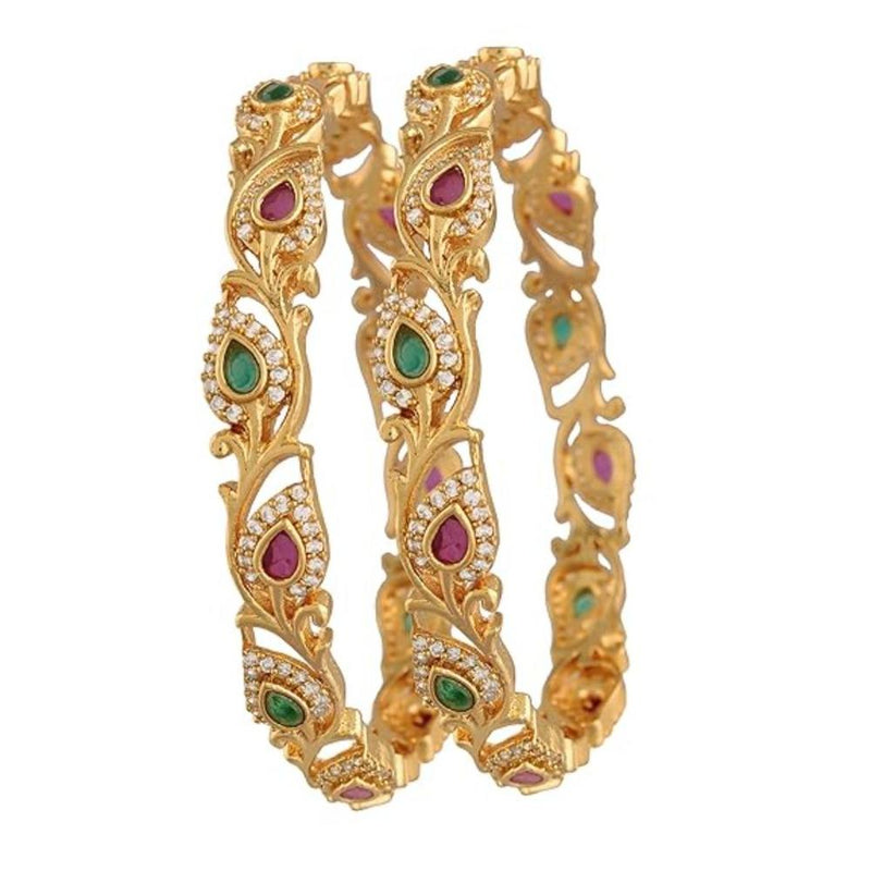 Etnico Gold Plated Traditional Brass Ruby Stone Bangles For Women (ADB303MG) (Set of 2)