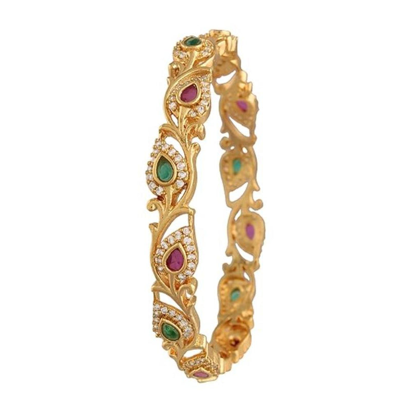 Etnico Gold Plated Traditional Brass Ruby Stone Bangles For Women (ADB303MG) (Set of 2)