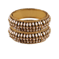 Etnico Gold Plated Light Weight Traditional Stylish Pearl Kundan Studded Kada Bangles for Women (Pack of 2) (ADB428FL-a)