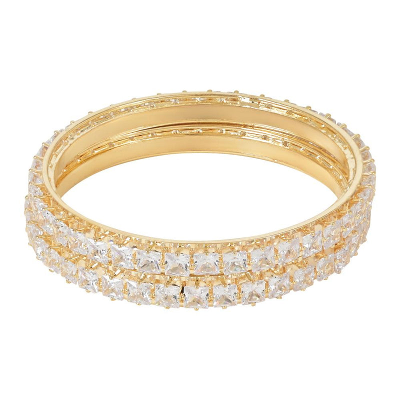 Etnico Gold Plated Thick Brass Bangles Encased With CZ American Diamonds For Women/Girls (ADB458W) (Set of 2)