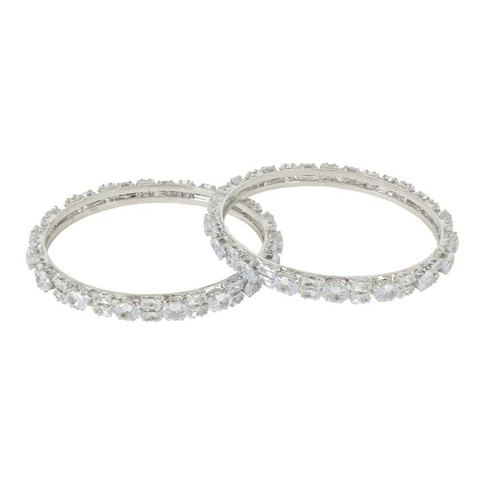 Etnico Silver Plated Thick Brass Bangles Encased With CZ American Diamonds For Women/Girls (ADB459S) (Set of 2)