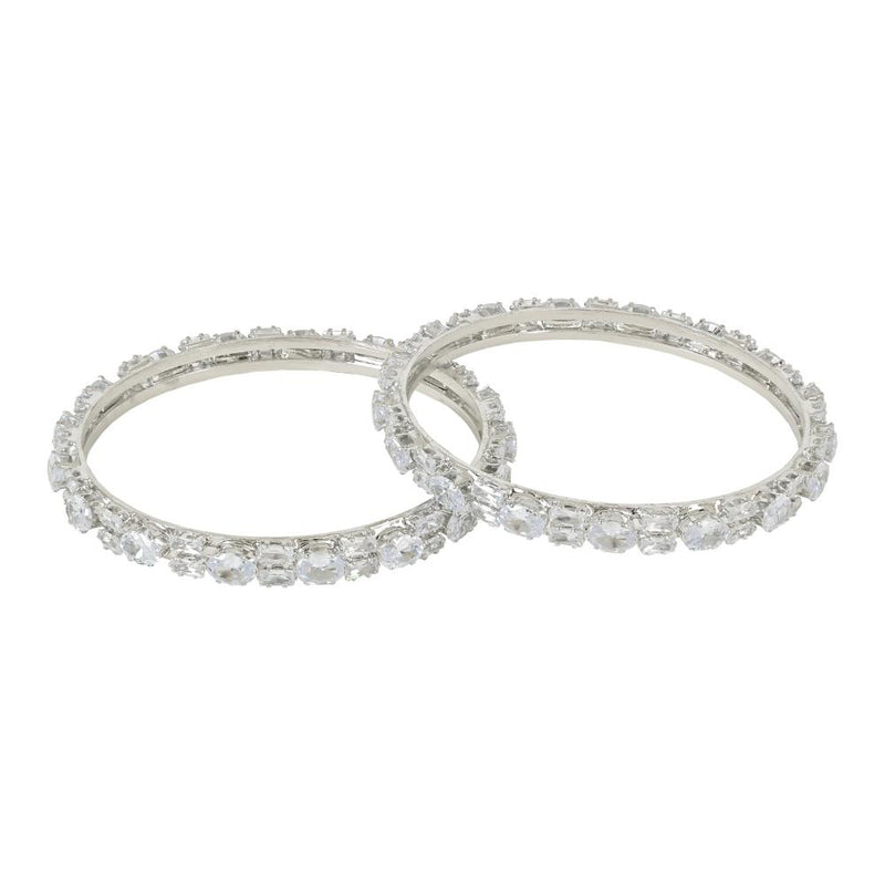 Etnico Silver Plated Thick Brass Bangles Encased With CZ American Diamonds For Women/Girls (ADB459S) (Set of 2)