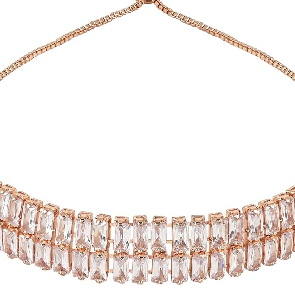 Etnico Stylish Rose Gold Plated Cubic Zirconia American Diamond Adjustable Bracelet For Women & Girls